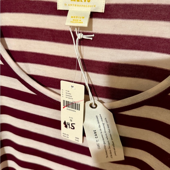Striped Merlot and cream Women's Top. NWT. Maeve by Anthropologie. Size Medium - Picture 7 of 12